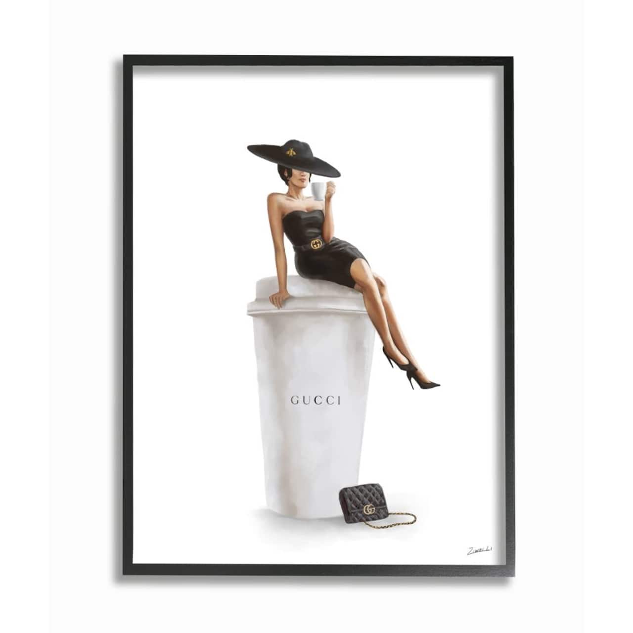 Stupell Industries Stylish Fashion Female Pose Coffee Designer Purse Framed Wall Art